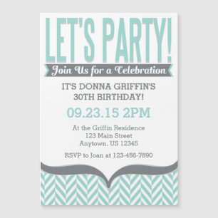 Turquoise Grey Moderne Magnétique Invitations d'an