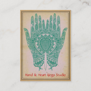 Turquoise Henna Hands Yoga Studio Carte de visite