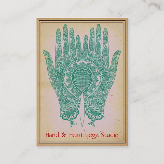 Turquoise Henna Hands Yoga Studio Carte de visite (Devant)