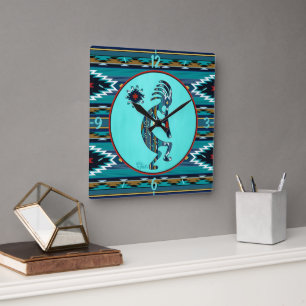 Turquoise Kokopelli Grande horloge murale