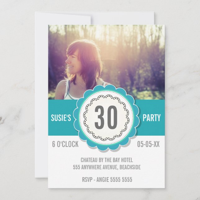Turquoise Lace Photo 30E anniversaire Invitation d (Devant)
