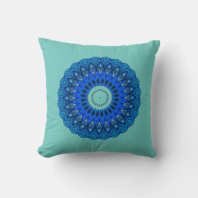 Turquoise Love Ces Mandala Blues Carré Coussin (Recto)