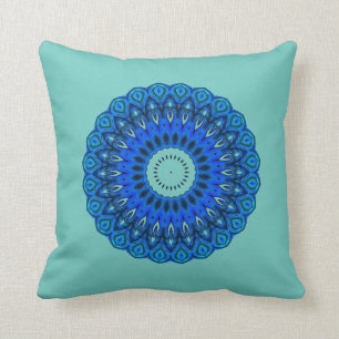 Turquoise Love Ces Mandala Blues Carré Coussin
