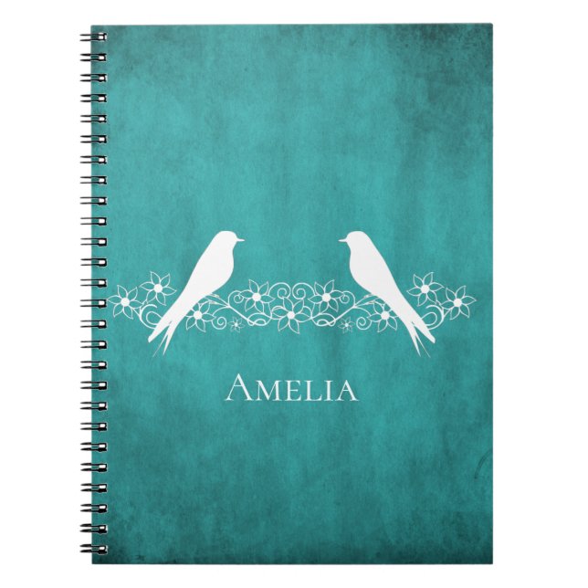 Turquoise Lovebirds Floral Vine Carnet (Devant)