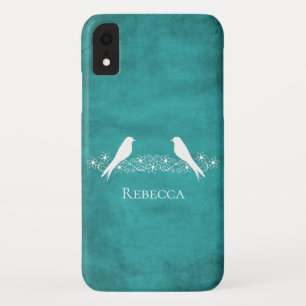 Turquoise Lovebirds Floral Vine coque iphone