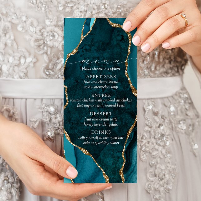 Turquoise, marbre et or Agate Menu Mariage (Créateur téléchargé)