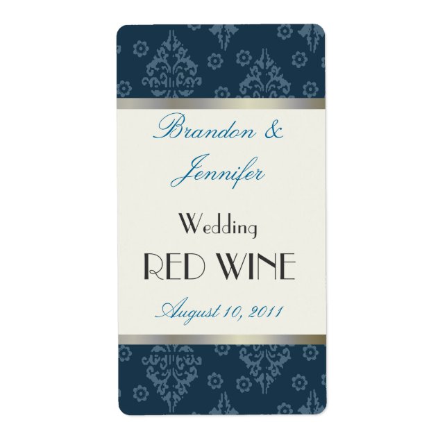 Turquoise Mariage damassé Mini Étiquettes du vin (Devant)
