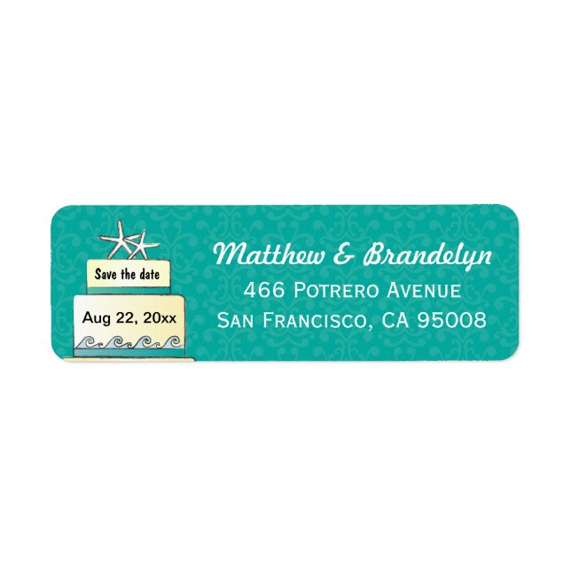 Turquoise Mariage de poisson Starfish Étiquettes d (Devant)