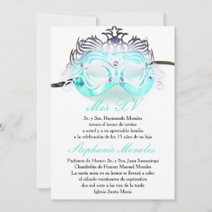 Turquoise Masquerade Quinceanera Invitation d'anni