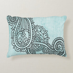 Turquoise Mehndi Motif Accent Coussin
