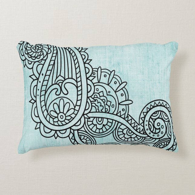 Turquoise Mehndi Motif Accent Coussin (Devant)