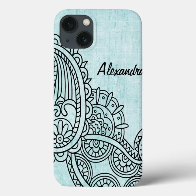Turquoise Mehndi Motif coque ipad (Verso)