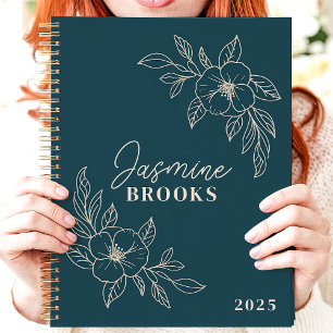 Turquoise Minimaliste Floral 2025 Nom personnalisé