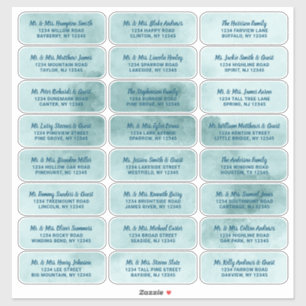 Turquoise Mint Aquarelle Script Étiquettes de adre