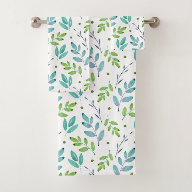 Turquoise mixte, vert Feuille Motif d'aquarelle (En situation)