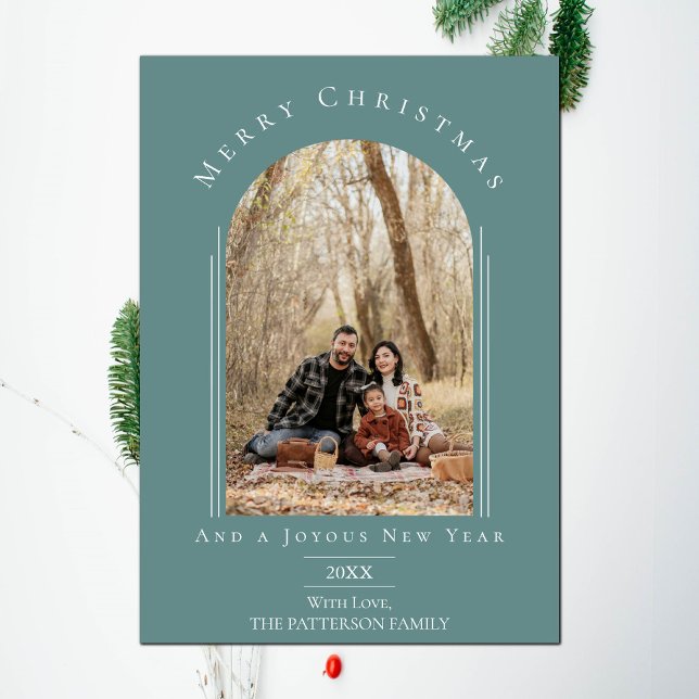 Turquoise moderne Arch Frame Carte photo de vacanc (Teal Modern Arch Frame Holiday Photo Card)
