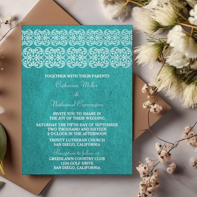 Turquoise moderne mariage bohème Invitation (Teal Modern Bohemian Wedding Invite)