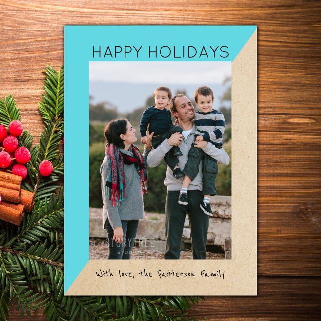 Turquoise moderne Slat Holiday Photo Carte Plat (Turquoise Modern Slant Holiday Photo Card)
