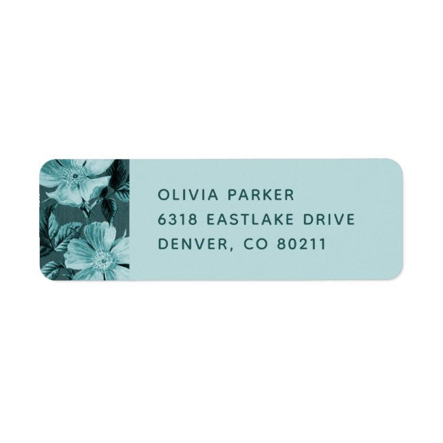 Turquoise Monochromatique Fleurs Floral Étiquette (Devant)