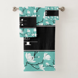 Turquoise Monogramme Fleur de Magnolia Noir et Bla