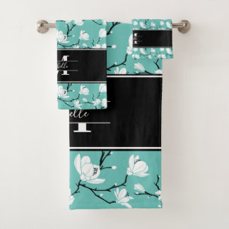 Turquoise Monogramme Fleur de Magnolia Noir et Bla