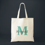 Turquoise Monogramme noir Nom de script Sac fourre<br><div class="desc">Sac fourre-tout turquoise Monogram Black Script Name. Peut être offert en cadeau à la famille et aux amis lors de leur anniversaire et Noël.</div>