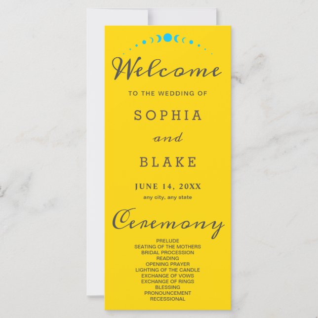 Turquoise Moon Phases Gold Wedding Programme (Devant)