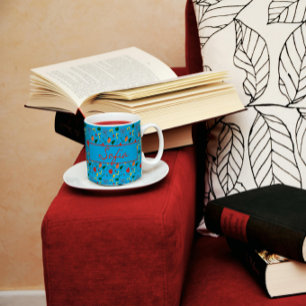 Turquoise motif fleur sauvage rouge pavot tasse à 