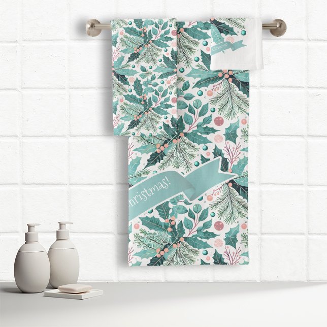 Turquoise Noël Holly Berries Motif#17 ID1009 (Créateur téléchargé)