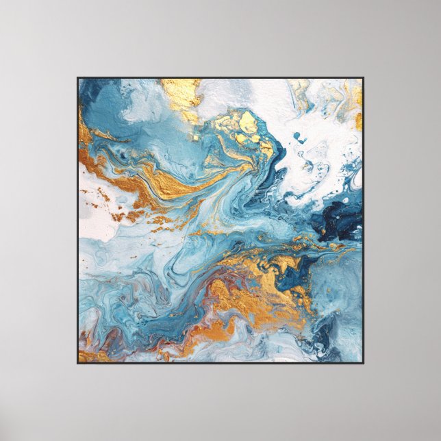 Turquoise Or Doré – Art mural abstrait fluide (Recto)