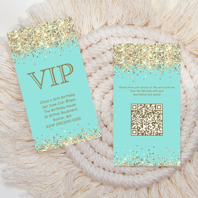 Turquoise & Or | Mini VIP Invitation d'anniversair (Créateur téléchargé)