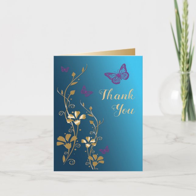 Turquoise or violet Carte de remerciements floral (Devant)