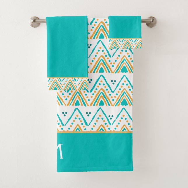 Turquoise Orange Boho Tribal Motif Monogramme (En situation)