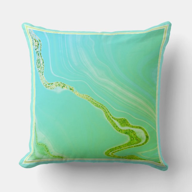 Turquoise, Oreiller à lancer de marbre Lime Faux (Recto)