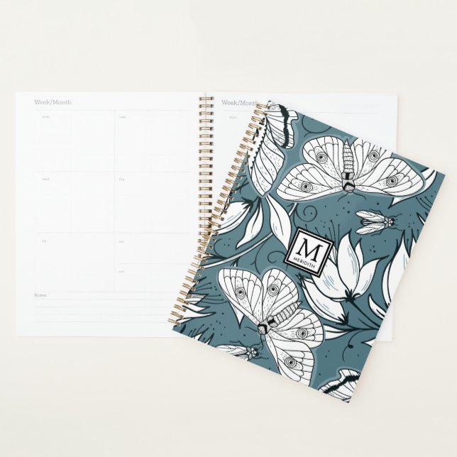 Turquoise papillon vert Floral Monogramme (Devant avec enveloppe)