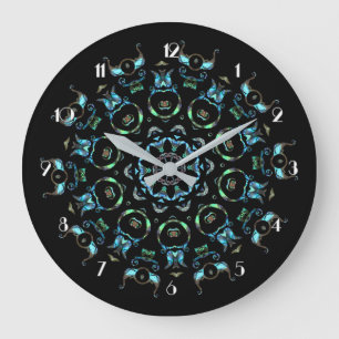 Turquoise Pearl Mandala Round Horloge murale