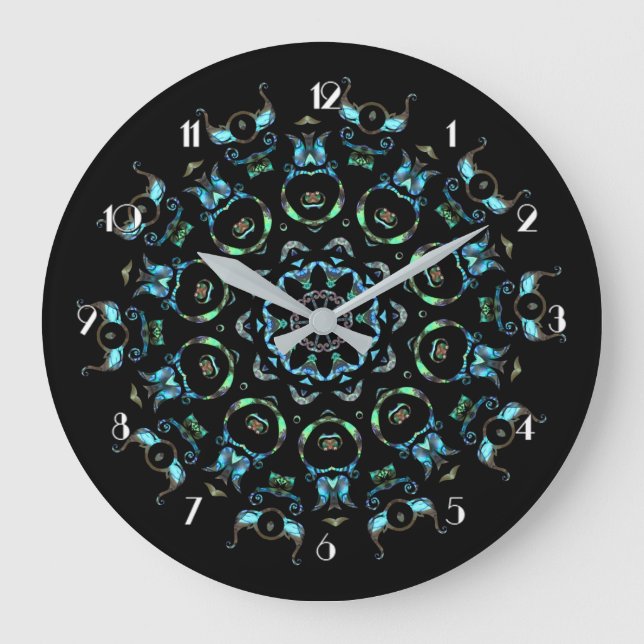 Turquoise Pearl Mandala Round Horloge murale (Recto)