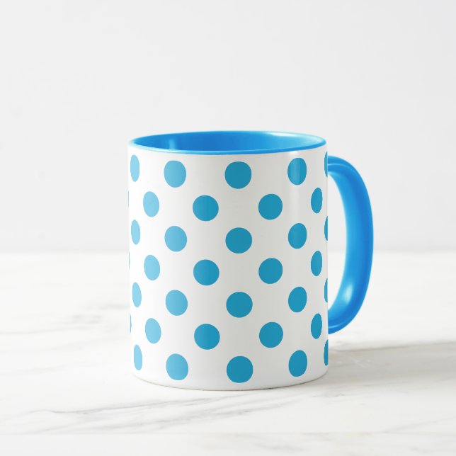 Turquoise Pois du milieu du siècle sur Mug Blanc (Devant droit)