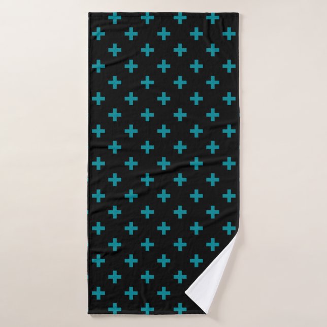 Turquoise polka croise sur noir (Serviette de bain)