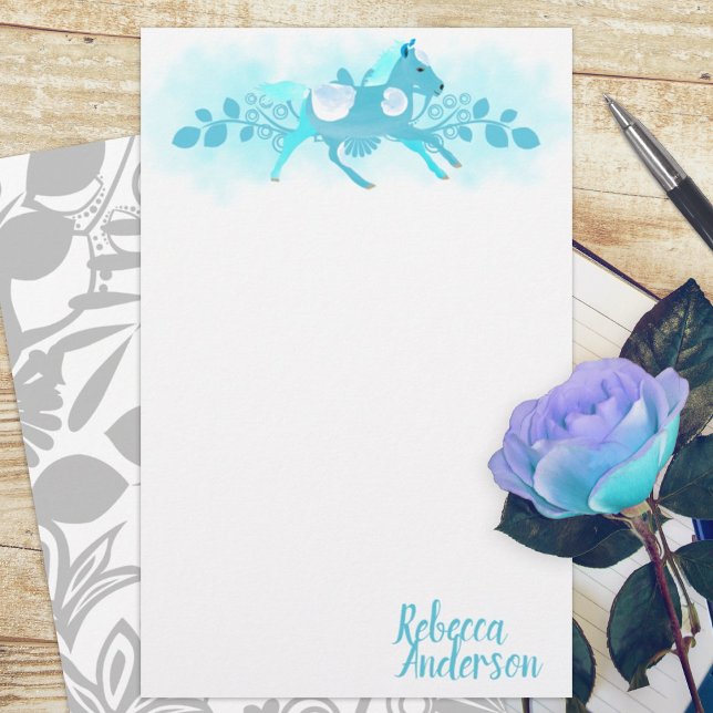 Turquoise Pony Personal Stationnaire (ponies small pony turquoise gray cute budget personalized letter writing stationary paper sheets)