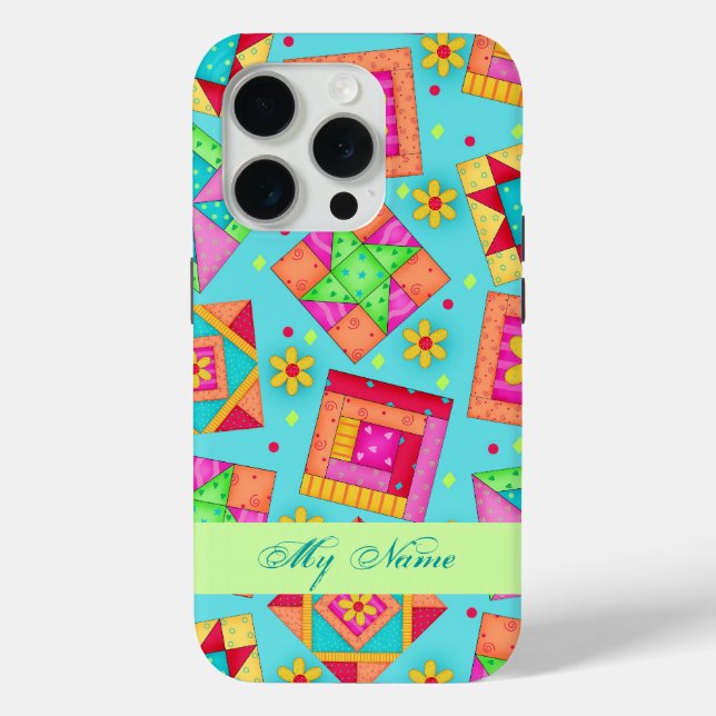 Turquoise Quilt Art Personnalisé iPhone 5 Coque (Verso)