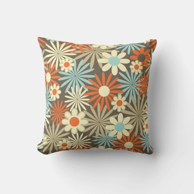 Turquoise Rétro, Beige, Oreiller Floral Orange (Recto)