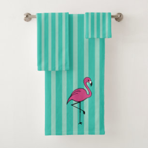 Turquoise Retro Flamant rose Serviettes de bain Se