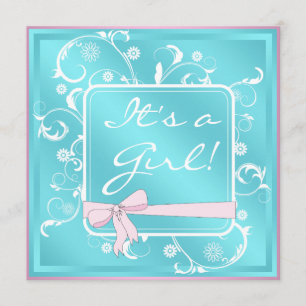 Turquoise rose blanc bébé fille douche Invitations