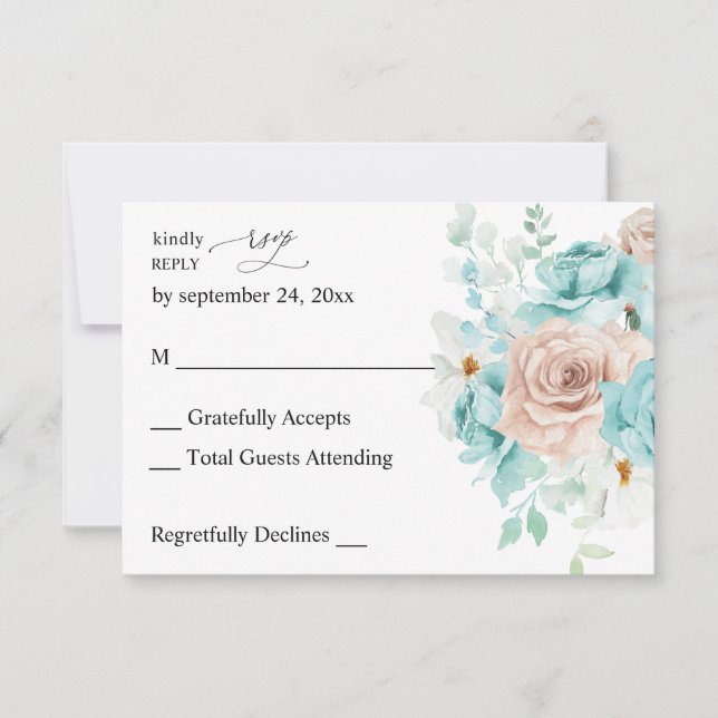Turquoise & Rose Blush  sans RSVP de repas 2 (Devant)