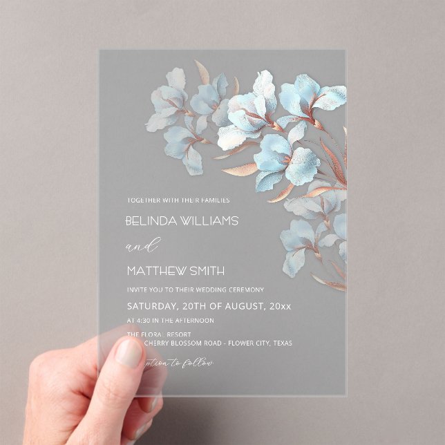Turquoise Rose Gold Artistic Flowers  Invitation (In situ (ordinateur de poche))