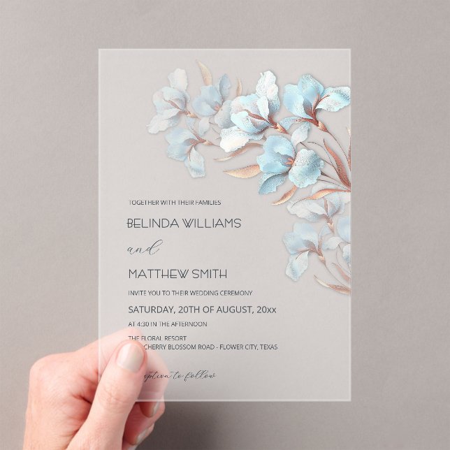 Turquoise Rose Gold Artistic Flowers  Invitation (In situ (ordinateur de poche))