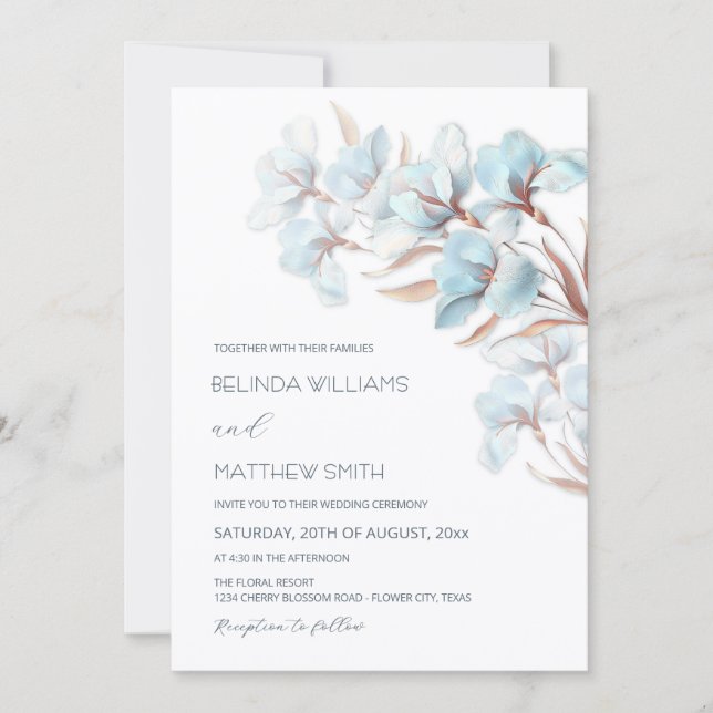 Turquoise Rose Gold Artistic Flowers  Invitation (Devant)