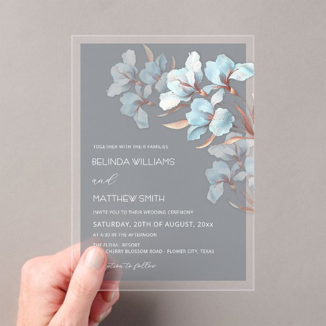 Turquoise Rose Gold Artistic Flowers  Invitation (In situ (ordinateur de poche))