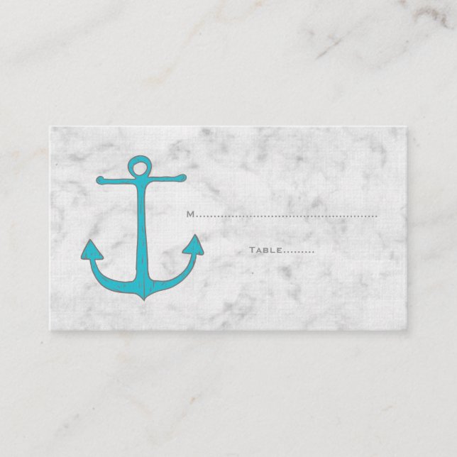 Turquoise Rustic Ancre Mariage Cartes de Place (Devant)